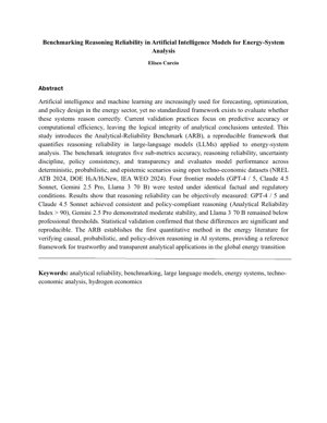 PDF Document Cover - Benchmarking Reasoning Reliability in AI Models for Energy System Analysis